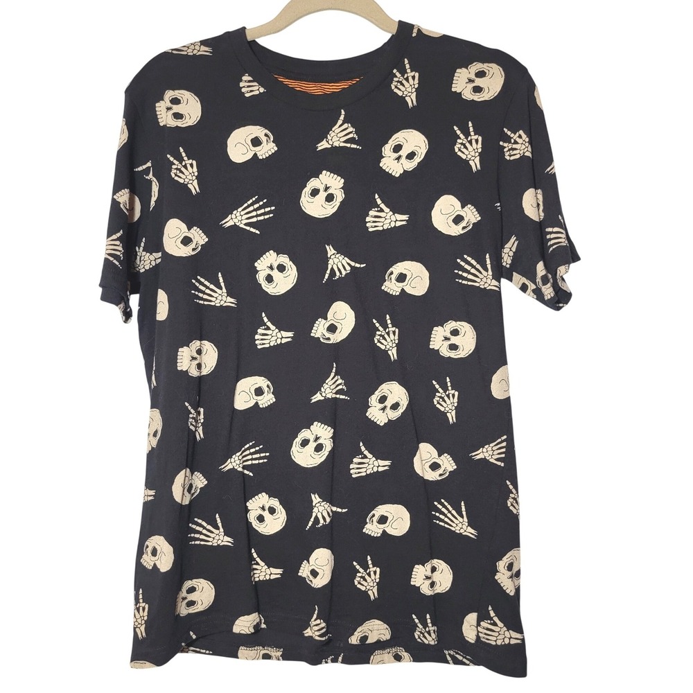 Eighth Avenue New York Skull Skeleton Hand Print Black Cotton T-Shirt Small